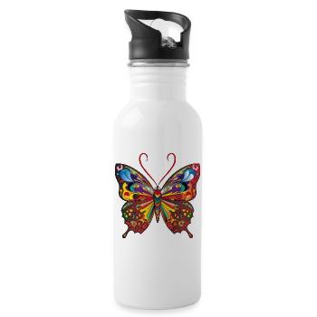 The Colorful Butterfly - Water bottle with straw - white - Right
