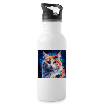 Artful cat - Water bottle with straw - white - Right