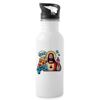 Pixel Gamer Leben Eat Sleep Respawn - Trinkflasche mit integriertem Trinkhalm - Weiß - Rechts