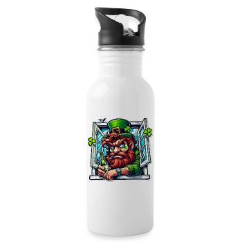 Mürrischer Kobold St. Patricks Fenster - Trinkflasche mit integriertem Trinkhalm - Weiß - Rechts