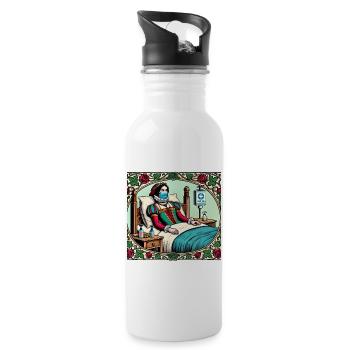 Funny Medieval Princess in Quarantine - Water bottle with straw - white - Right