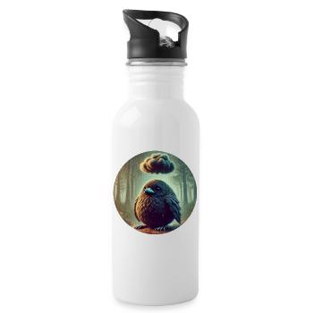 Sad Crow in the Rain - Water bottle with straw - white - Right