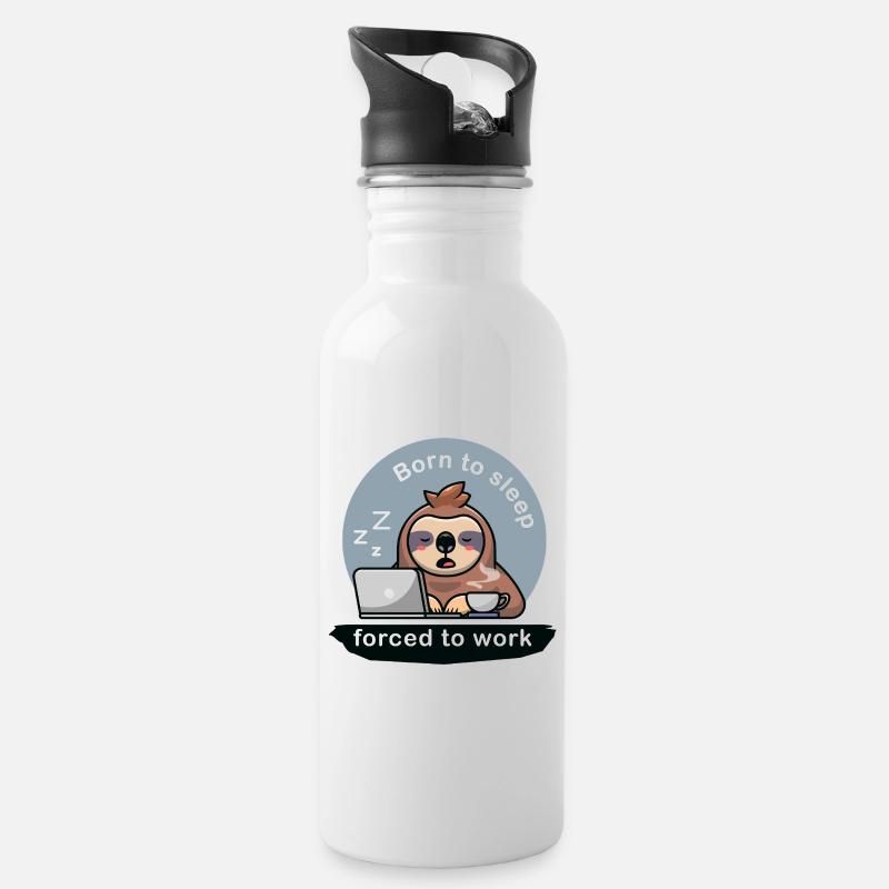 born to sleep forced to work cute sloth - Trinkflasche mit integriertem Trinkhalm - Weiß