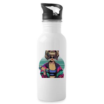 Fitness Strong Woman Gym 90s Gift - Water bottle with straw - white - Right
