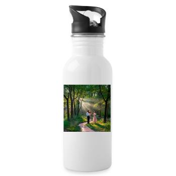 Two musicians playing violin and clarinet in the forest - Water bottle with straw - white - Right