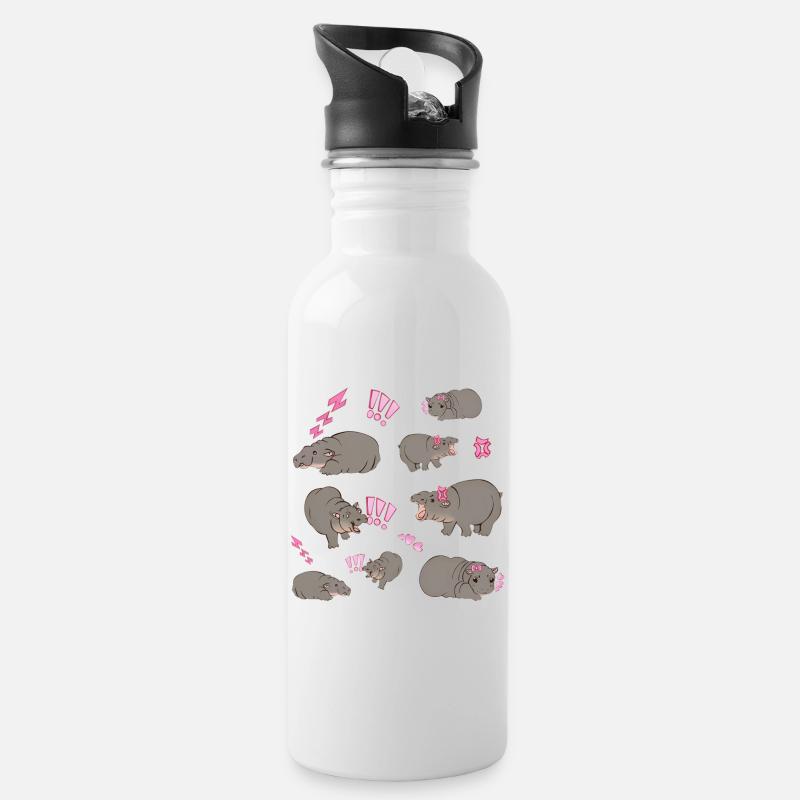 Mignon petit hippopotame nain / bébé hippopotame - Gourde avec paille intégrée - blanc