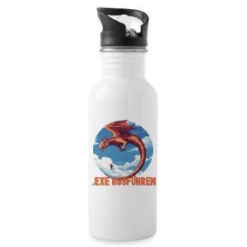 EXE AUSFÜHREN Drachen Admin IT Informatik Lustig - Trinkflasche mit integriertem Trinkhalm - Weiß - Rechts