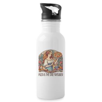 Pizza ist die einzige Antwort witzig Geschenk - Trinkflasche mit integriertem Trinkhalm - Weiß - Rechts