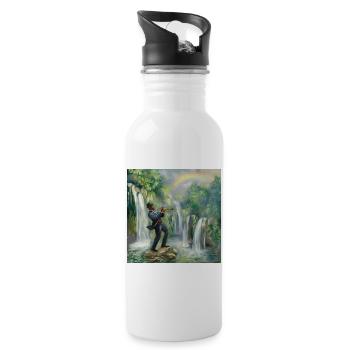 Jazz Trompeter vor Wasserfällen im Dschungel - Trinkflasche mit integriertem Trinkhalm - Weiß - Rechts