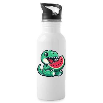 Dino T-Rex with Watermelon Summer Fruit Fun - Water bottle with straw - white - Right