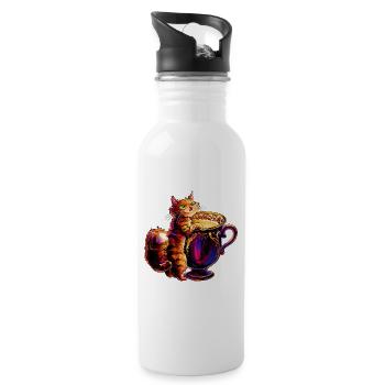 Katzen Design, Milch Tasse V1 - Trinkflasche mit integriertem Trinkhalm - Weiß - Rechts
