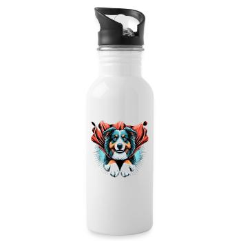Super Dog Australian Shepherd Sheppie Gift - Water bottle with straw - white - Right