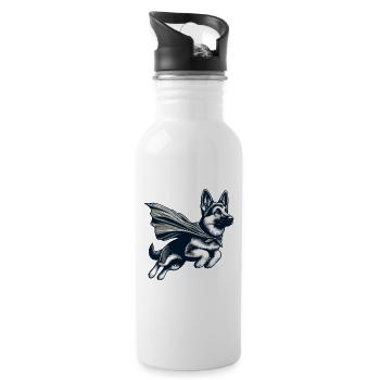 Super Dog German Shepherd Cape Gift - Water bottle with straw - white - Right