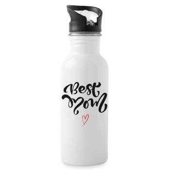 Best Mom – Herzdesign zum Muttertag - Trinkflasche mit integriertem Trinkhalm - Weiß - Rechts