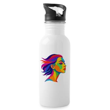 Colorful Pop Art Woman – Colorful Art Design - Water bottle with straw - white - Right