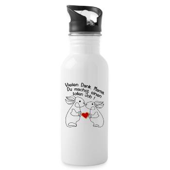 HERZ MUTTERTAG DANKE MAMA JOB - Trinkflasche mit integriertem Trinkhalm - Weiß - Rechts