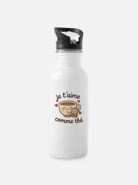 Je t'aime comme thé - cadeau mignon - Gourde avec paille intégrée - blanc