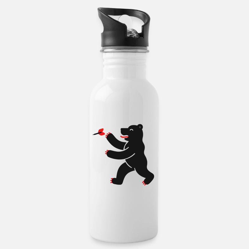 Bär beim Dart - Trinkflasche mit integriertem Trinkhalm - Weiß