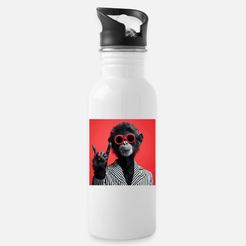 Affe mit roter Sonnenbrille macht Rock Geste - Trinkflasche mit integriertem Trinkhalm - Weiß