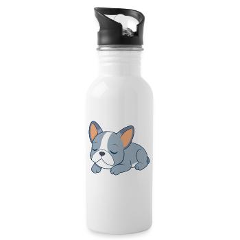Blue French Bulldog Sleeping - Water bottle with straw - white - Right