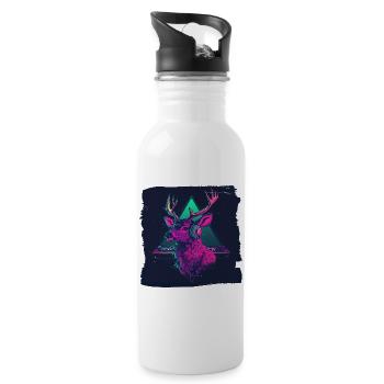 Neon DJ Hirsch – Funny Party Hirsch - Trinkflasche mit integriertem Trinkhalm - Weiß - Rechts