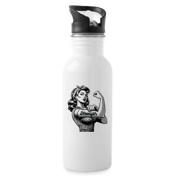 Strength Strong Woman Rockabilly Style Gift - Water bottle with straw - white - Right