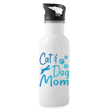 Pet Cat And Dog Mom Tees For Women, Cat Dog Mom - Water bottle with straw - white - Right