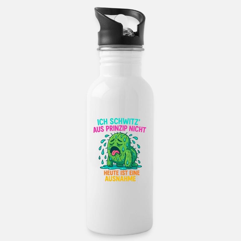 Witziges Kaktus Design – „Ich schwitz’ aus Prinzip - Trinkflasche mit integriertem Trinkhalm - Weiß