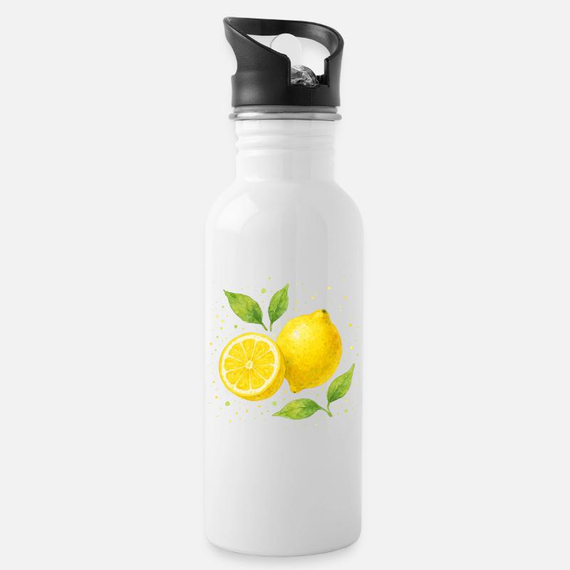 Zitronen - Trinkflasche mit integriertem Trinkhalm - Weiß