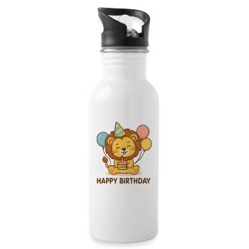 Lion Birthday Party Motif - Water bottle with straw - white - Right