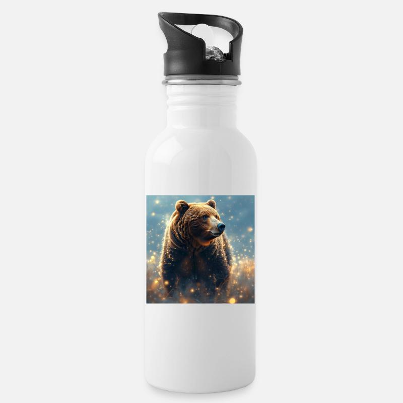 Krafttier Braunbär - Trinkflasche mit integriertem Trinkhalm - Weiß
