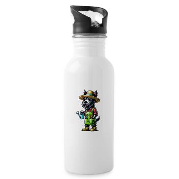 Scottish Terrier Gardener - Water bottle with straw - white - Right