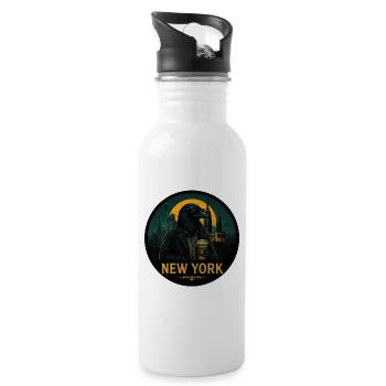 Urbaner Rabe – New York Nights - Trinkflasche mit integriertem Trinkhalm - Weiß - Rechts