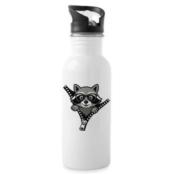 Neugieriger Waschbär - Trinkflasche mit integriertem Trinkhalm - Weiß - Rechts