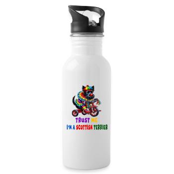 Clown Terrier auf Dreirad - Trinkflasche mit integriertem Trinkhalm - Weiß - Rechts