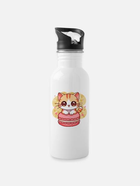 chibi cat - Gourde avec paille intégrée - blanc