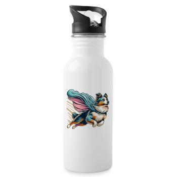 Super Dog Australian Shepherd Sheppie Gift - Water bottle with straw - white - Right