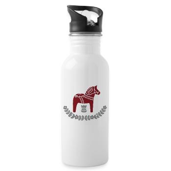 Dala Pferd mit Blumenbogen – Nordic Folk Design - Trinkflasche mit integriertem Trinkhalm - Weiß - Rechts