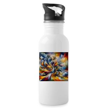 Peinture abstraite tourbillon plume art - Gourde avec paille intégrée - blanc - Droite