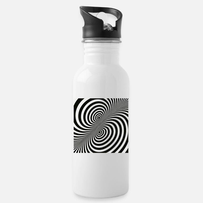 Optische Täuschung Spiralmuster in Schwarz-Weiß - Trinkflasche mit integriertem Trinkhalm - Weiß