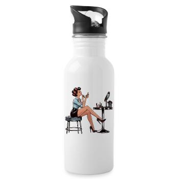 Woman Rockabilly Make Up Make Up Retro Gift - Water bottle with straw - white - Right