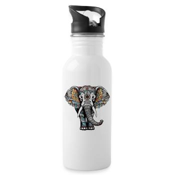 bunter elefant im tattoo style - Trinkflasche mit integriertem Trinkhalm - Weiß - Rechts