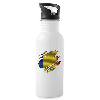 Romania Flag - Romania - Torn Flag - Water bottle with straw - white - Right