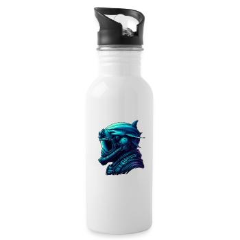 DeepWater – Plongeur et Requin Néon - Gourde avec paille intégrée - blanc - Droite