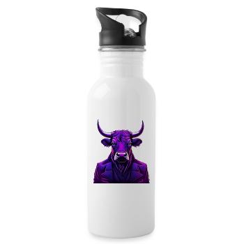 Bull in colorful tattoo style - Water bottle with straw - white - Right