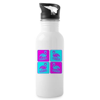 Flamingo Wellen Pop Art - Trinkflasche mit integriertem Trinkhalm - Weiß - Rechts