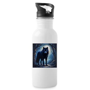 Animal Totem Loup Noir - Gourde avec paille intégrée - blanc - Droite