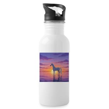 Figurine de licorne au coucher du soleil - Gourde avec paille intégrée - blanc - Droite