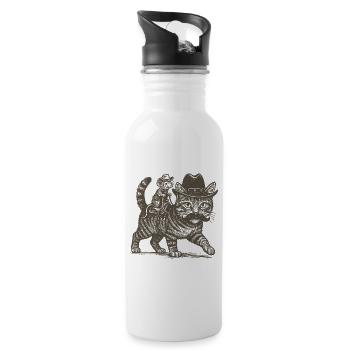 Katze Cowboy Maus Hut Western Trend 2025 - Trinkflasche mit integriertem Trinkhalm - Weiß - Rechts