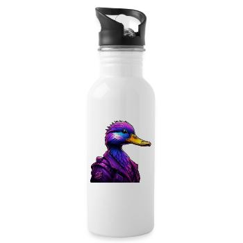 Futuristic Duck in Cyber Style - Water bottle with straw - white - Right